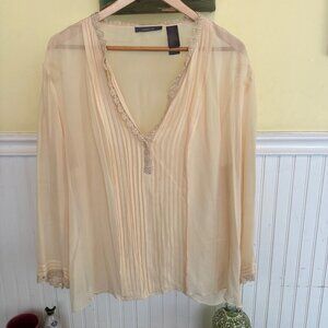 Liz Claiborne vintage 90s silk Sheer Cream Blouse W/ Lace Trim Pleated Front 2X